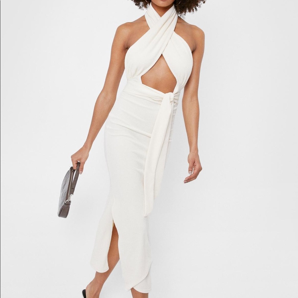 Nasty Gal. Halter open back split hem midi dress